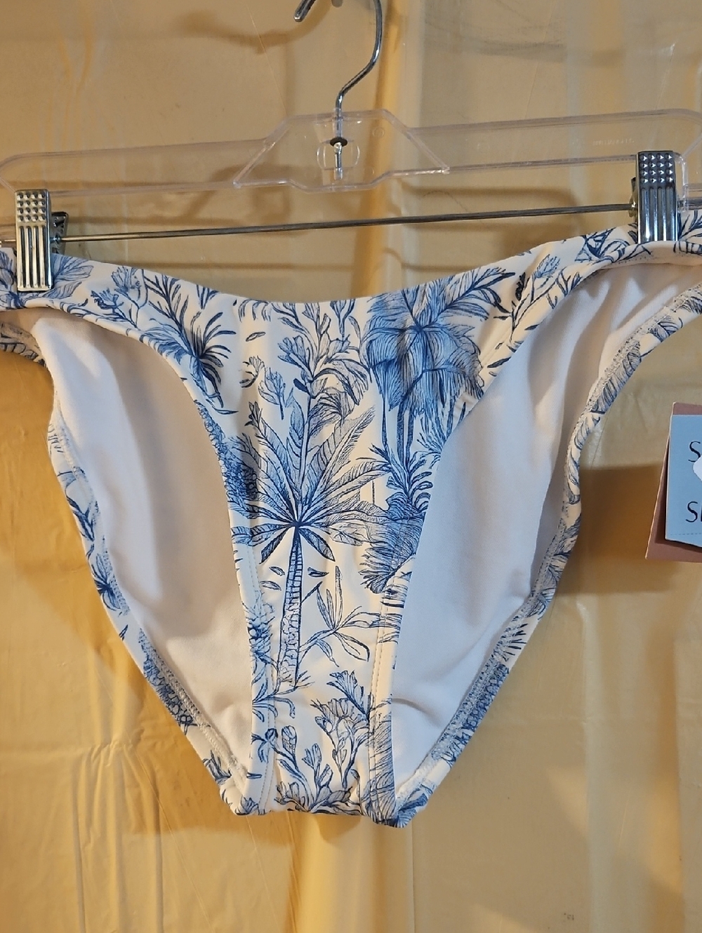 SHADE & SHORE TROPICAL BIKINI BOTTOM: BLUE/IVORY: NEW WITH TAGS: SIZE M (8-10)